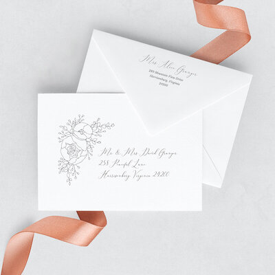 fine art wedding envelope template with peonies