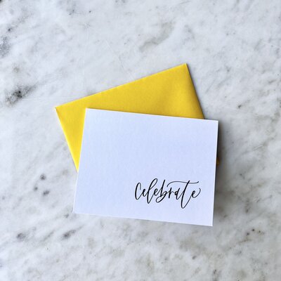 Card that reads "celebrate"