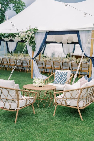 Wedding tent with decor and elegant furniture