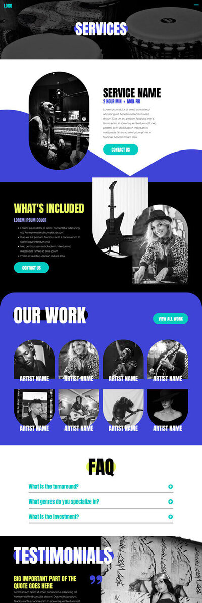 Music Production Showit Website Template Services Page