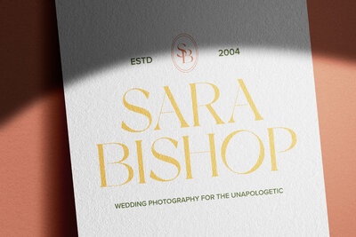 Close up of a logo for Sara Bishop Photography
