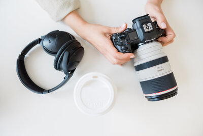 Florida wedding photographer and videographer Angelika Krug Photo & Film camera and coffee cup