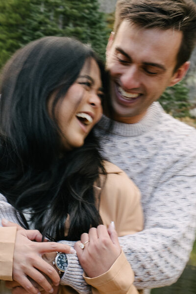 Engagement session and engagement photos during the fall at Dream Lake in Rocky Mountain National Park