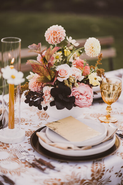 Yellow and bronze wedding boho tablescape
