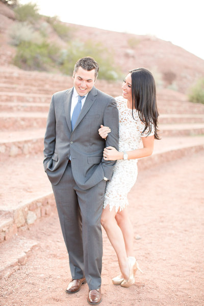 Romantic Sunset Desert Engagement Session with Lace Dress and Suite | Amy & Jordan Photography