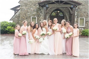 bridesmaids in front of the chapel at the cliffs