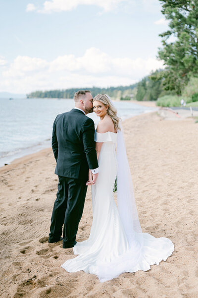 bride and groom at the beach