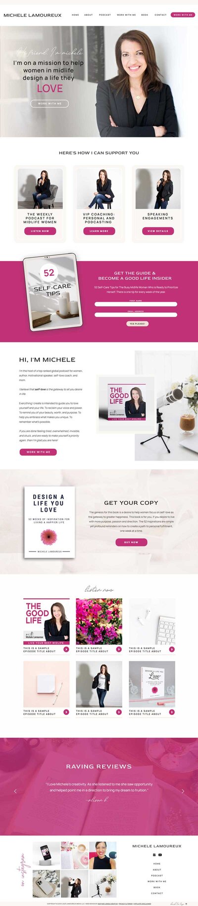 Dive into the heart of Michele's online presence with a comprehensive view of her homepage. Designed to captivate by a Showit Web Design expert, this layout combines functionality with aesthetic appeal seamlessly.