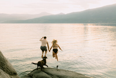 jumping in the lake at ellison provincial park in vernon