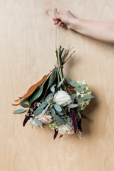 How to dry your wedding bouquet with florals from Hen & Chicks, classic Calgary, Alberta wedding florist, featured on the Brontë Bride Blog.