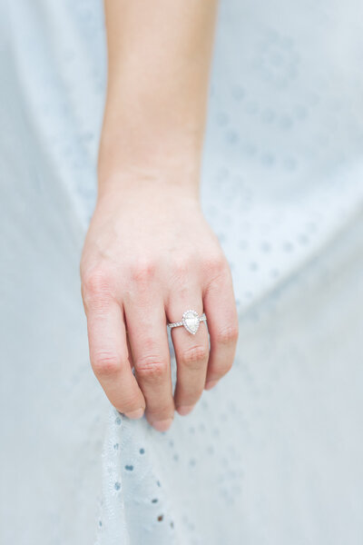 Close-up of brides hand and wedding ring by Karen Schanley.