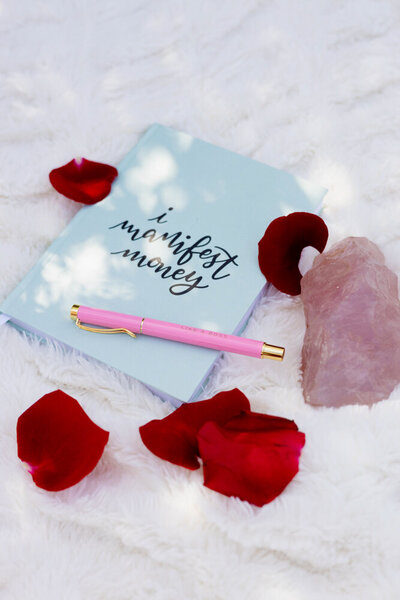 journal with rose petals