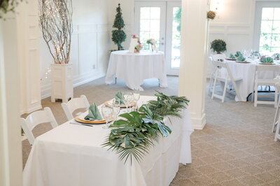 Decorated tables in grand room
