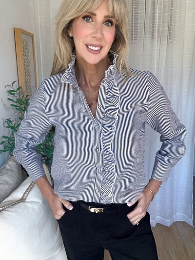 Black and Cream Top with Gold Button Detail