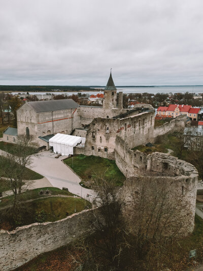 Haapsalu Castle in Estonia from drone