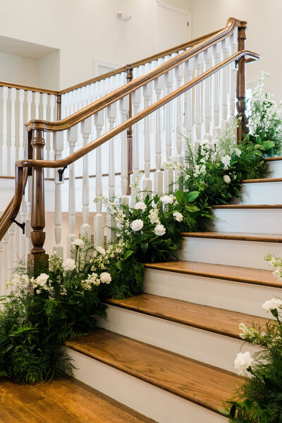Romantic staircase surrounded by flowers