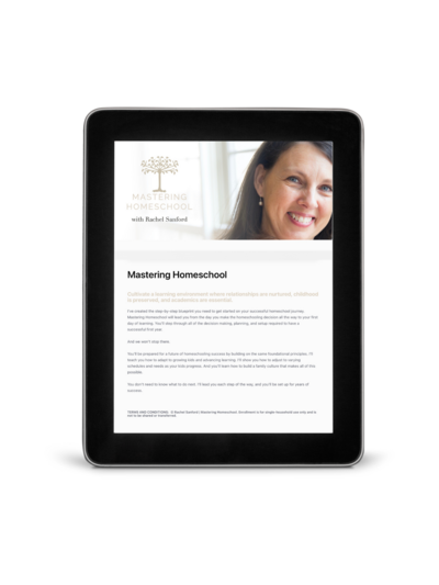 ipad with course description page of Mastering Homeschool showing