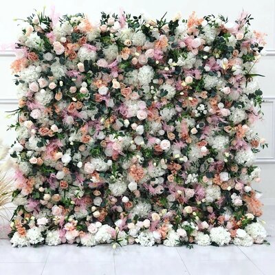Pink, White, and Green Floral Wall