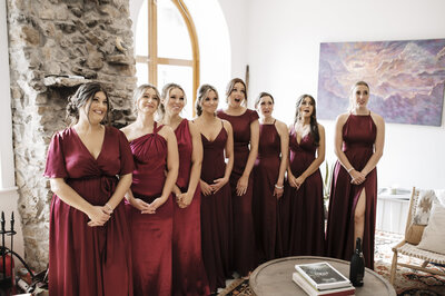 Bride does a first look with her bridesmaids