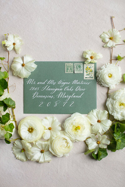 hand lettered envelope for Dallas area weddings