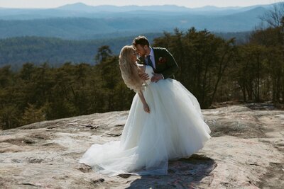 Sweet couple at Sassafras Mountain, South Carolina for their elopement.