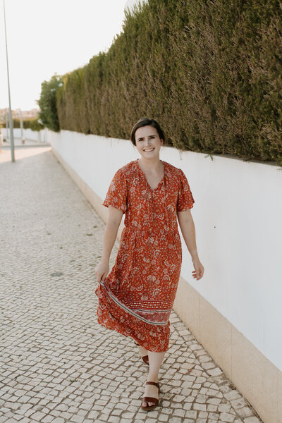 Lagos elopement photographer walking down the streets of Old Town Lagos, Portugal