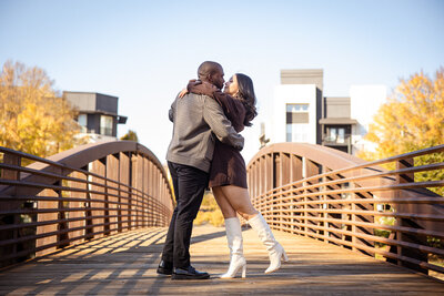 An engaged couple taking photos in Atlanta georgia