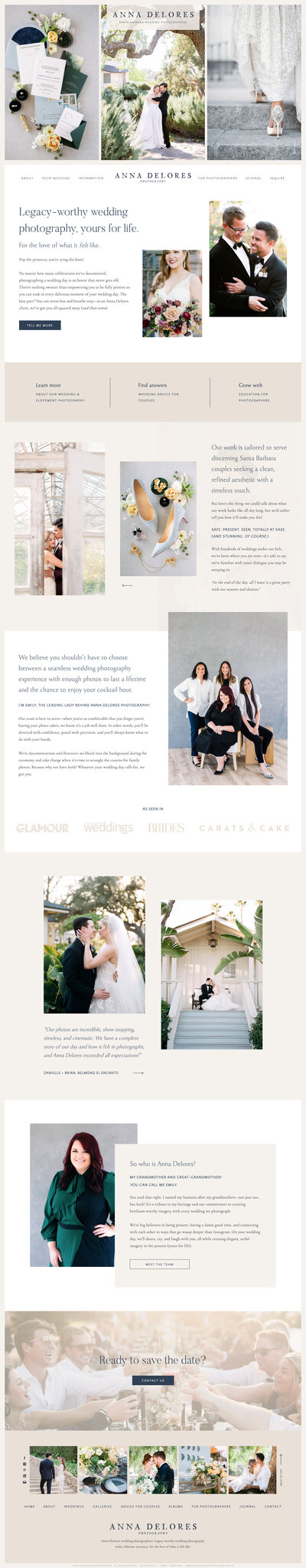Custom Showit website for Anna Delores Photography, a Santa Barbara wedding photographer