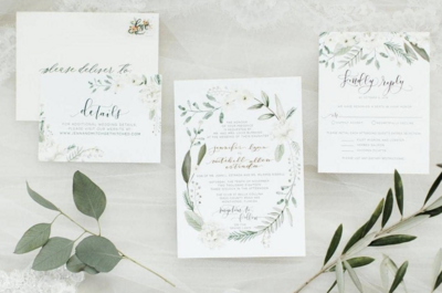 watercolor wedding invitations with white flowers