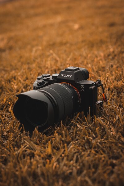 A photographer looks through a camera lens to shoot a  photo