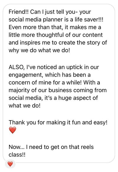 screenshot of an instagram chat of a testimonial about the results of the services provided by the social media strategist