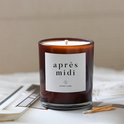 Label design for a scented candle with modern typography