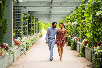 Engaged couple after surprised proposal at the Denver Botanical Gardens