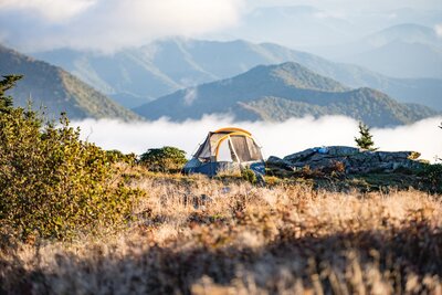 Tent near mountains