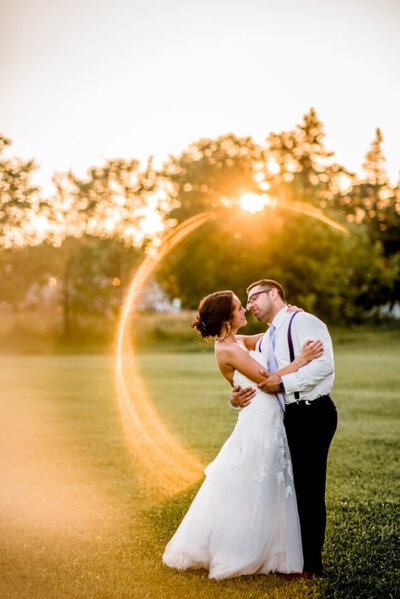 bride and groom at sunset outside at columbia ballroom in cleveland ohio