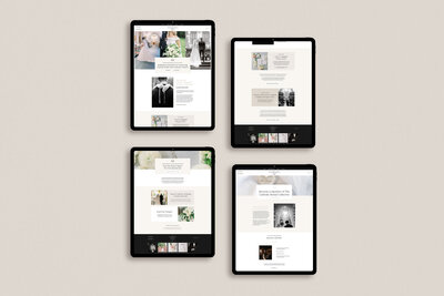 mockup showing a neutral and bold wedding planner website