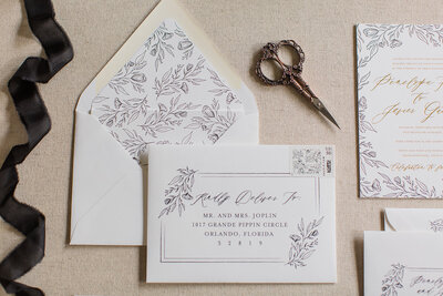 Boho Style Hand Sketched Flower Wedding Invitations