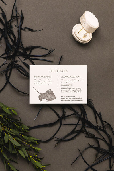 Stingray letterpress detail card for wedding invitation
