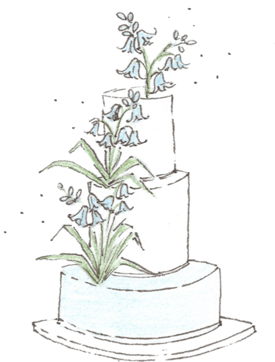 A hand drawn illustration of a 3 tier wedding cake