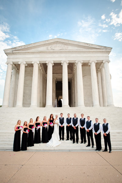 Bridal Party Pink and Black at Jefferson Memorial