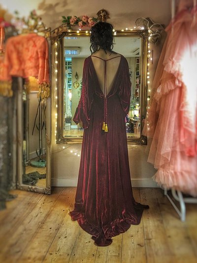 Beatrice ruby red silk velvet gown JoanneFlemingDesign (3)