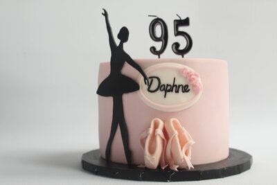 Ballerina silhouette with ballet shoes, 95th birthday Cake