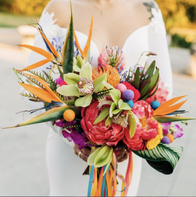 Tropical colorful wedding bouquet in Austin Texas