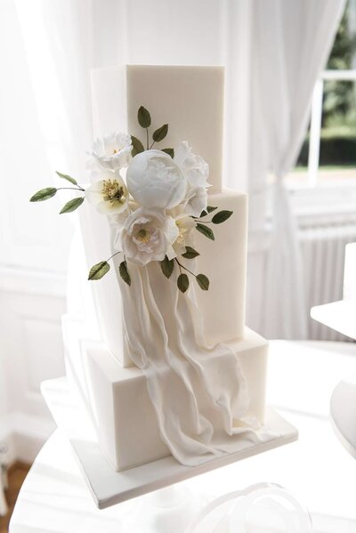 3 tier white and blush wedding cake, Bawtry Hall, Doncaster