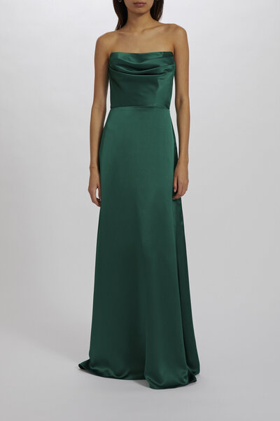 Amsale + Bridesmaids + JARA + GB224S + Fluid Satin + Strapless + Draped Bodice + A-Line Skirt + Gown + Front1