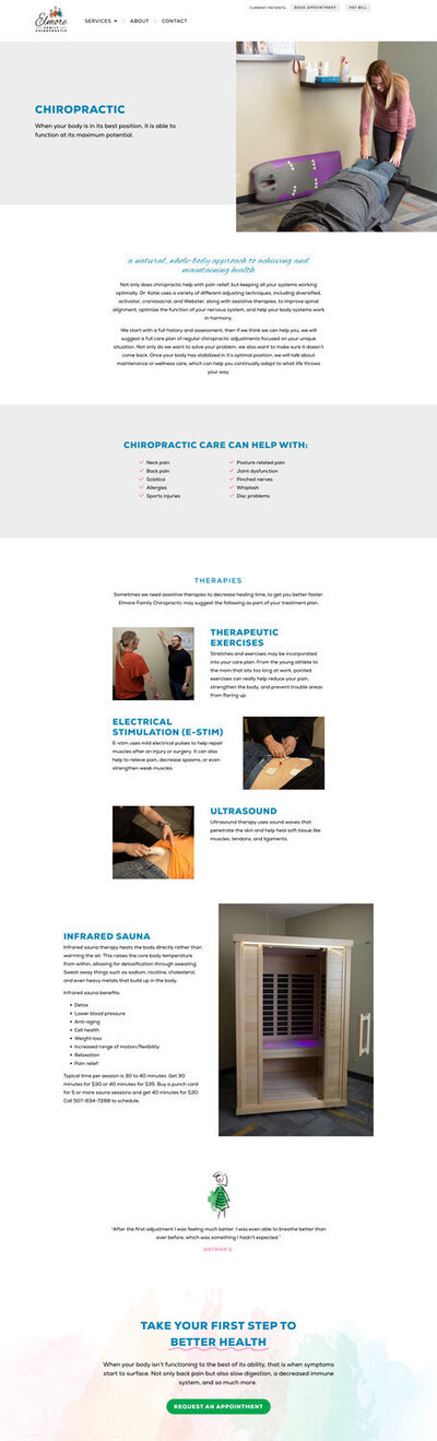 Webpage design for chiropractic service page