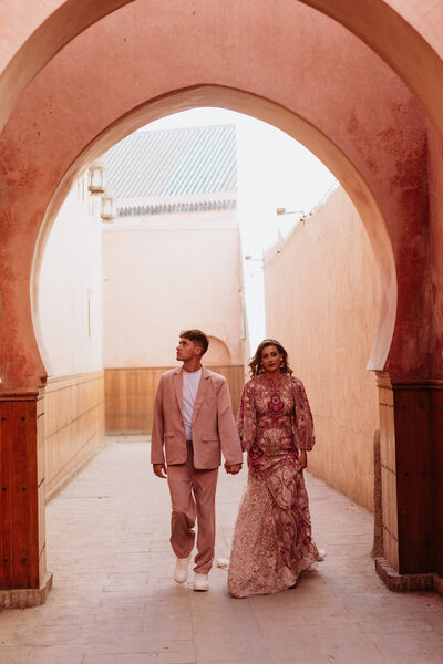 couple walk in Morocco medina