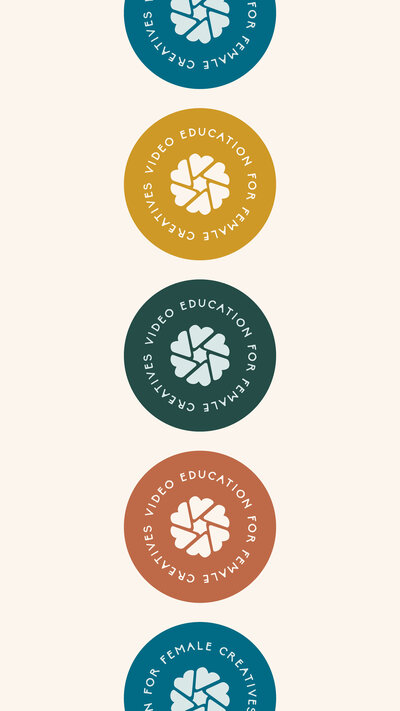 Kelli White Photography circular stamp logos in alternating colors on a cream background