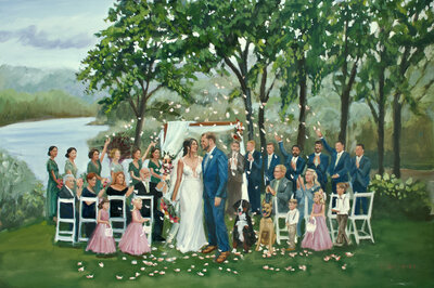 Wedding Painting of outdoor wedding ceremony with family and friends