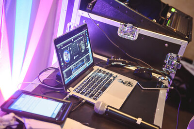 DJ equipment with lighting and audio equipment